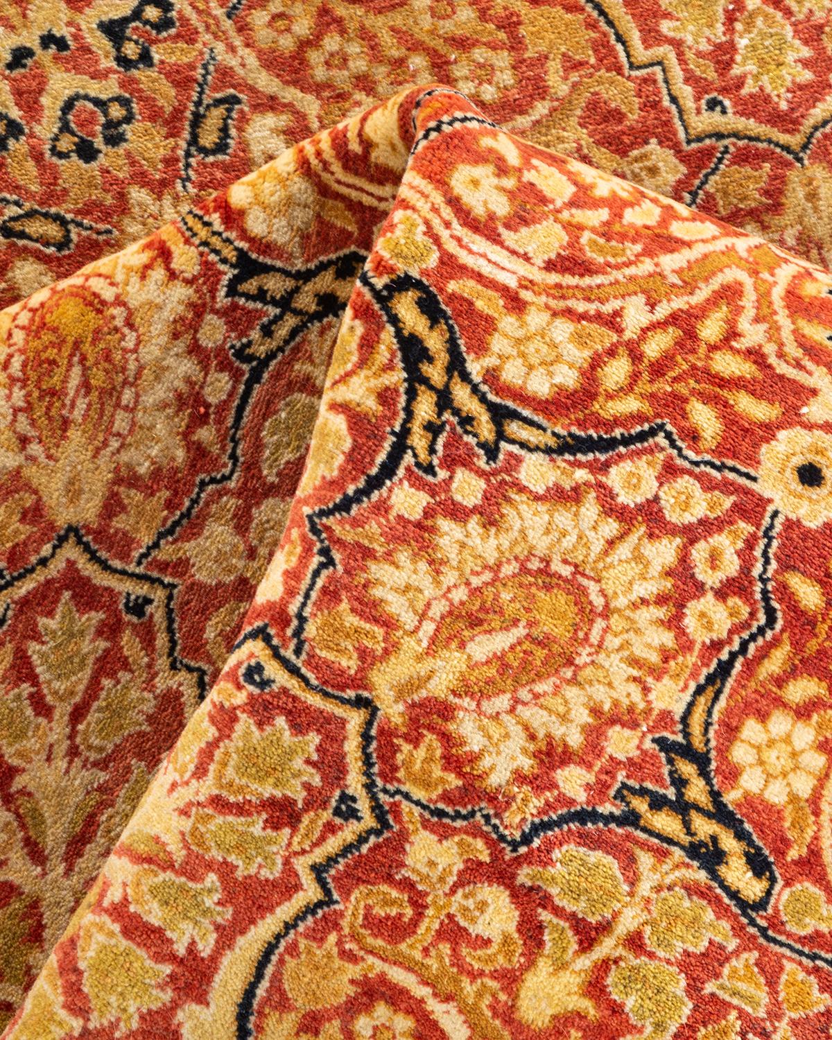 Handgeknüpfter orientalischer Mogul-Teppich in Orange, Unikat im Angebot 1
