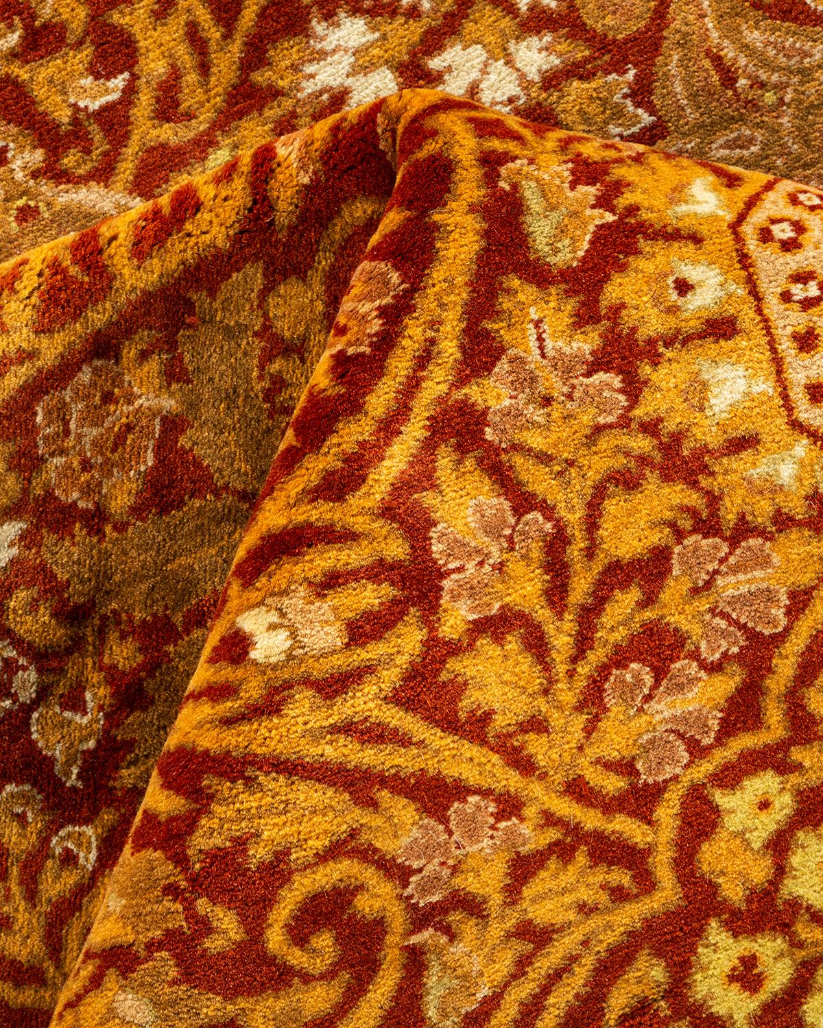 Handgeknüpfter orientalischer Mogul-Teppich in Orange, Unikat im Angebot 1