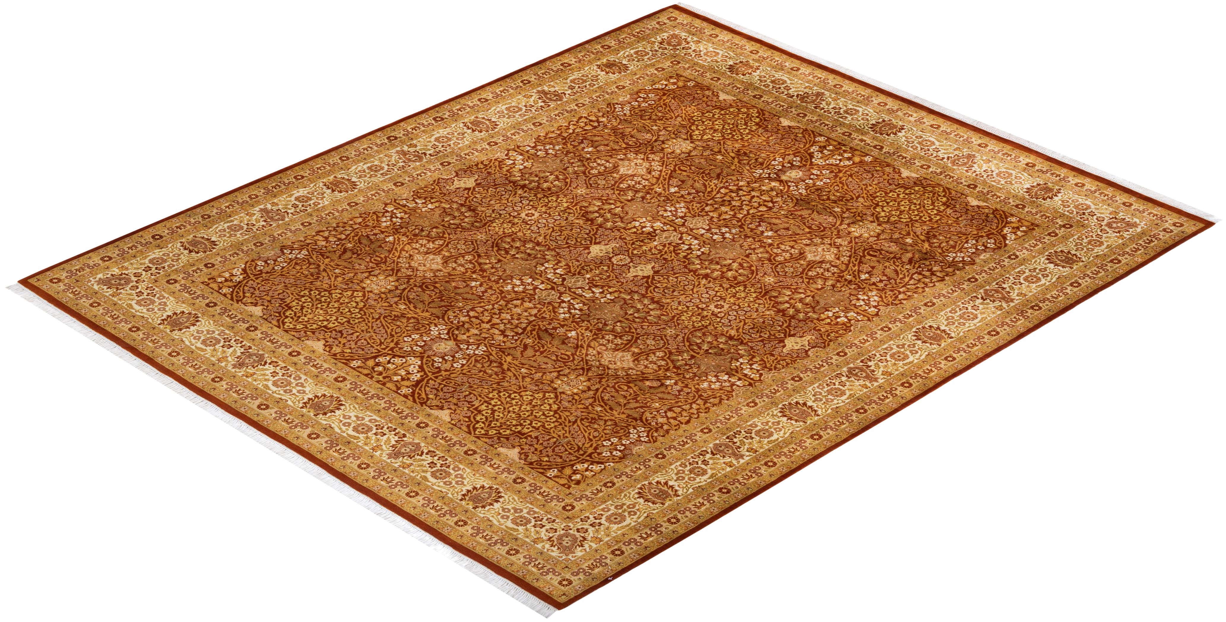 Handgeknüpfter orientalischer Mogul-Teppich in Orange, Unikat im Angebot 2