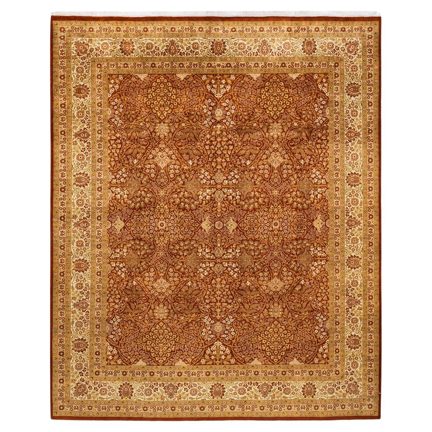 Handgeknüpfter orientalischer Mogul-Teppich in Orange, Unikat
