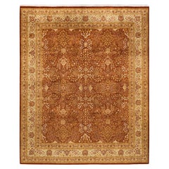 Handgeknüpfter orientalischer Mogul-Teppich in Orange, Unikat
