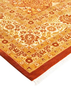 Alfombra oriental anudada a mano Mogul naranja única en su género