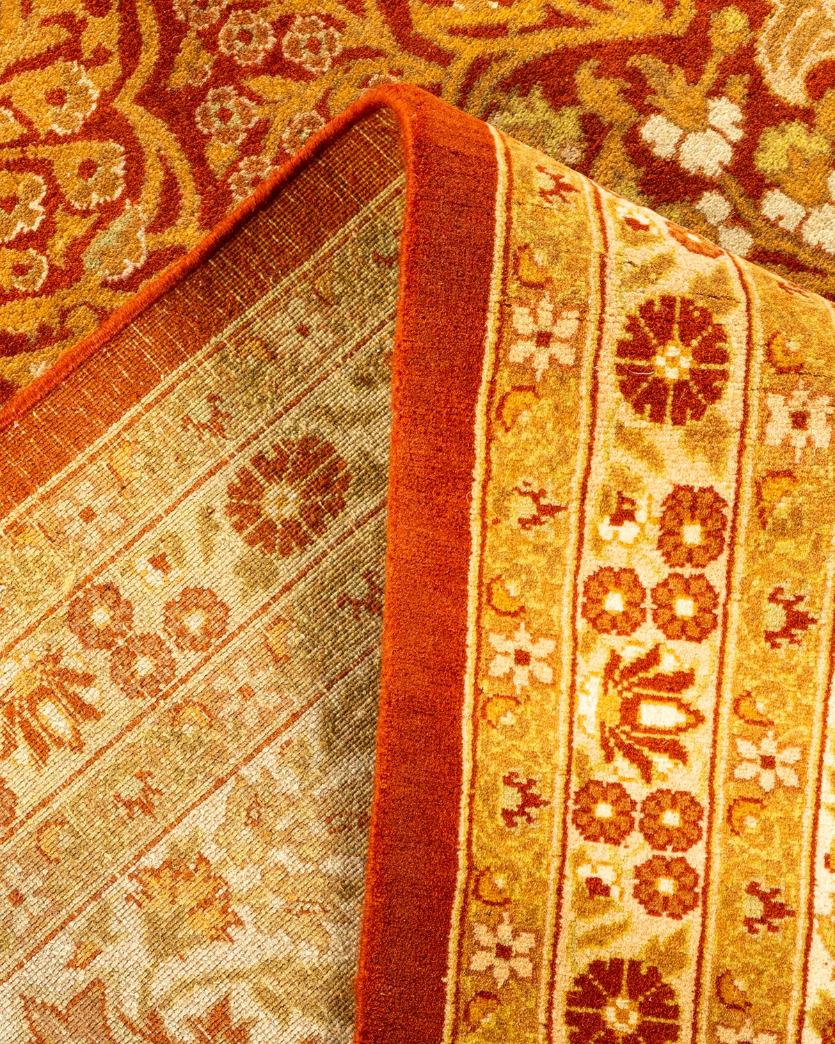 Handgeknüpfter orientalischer Mogul-Teppich in Orange, Unikat (Wolle) im Angebot