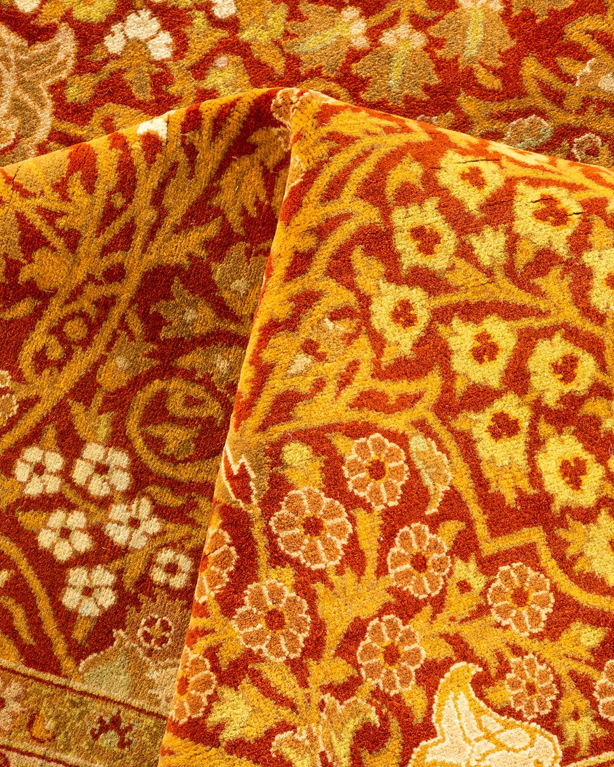 Handgeknüpfter orientalischer Mogul-Teppich in Orange, Unikat im Angebot 1