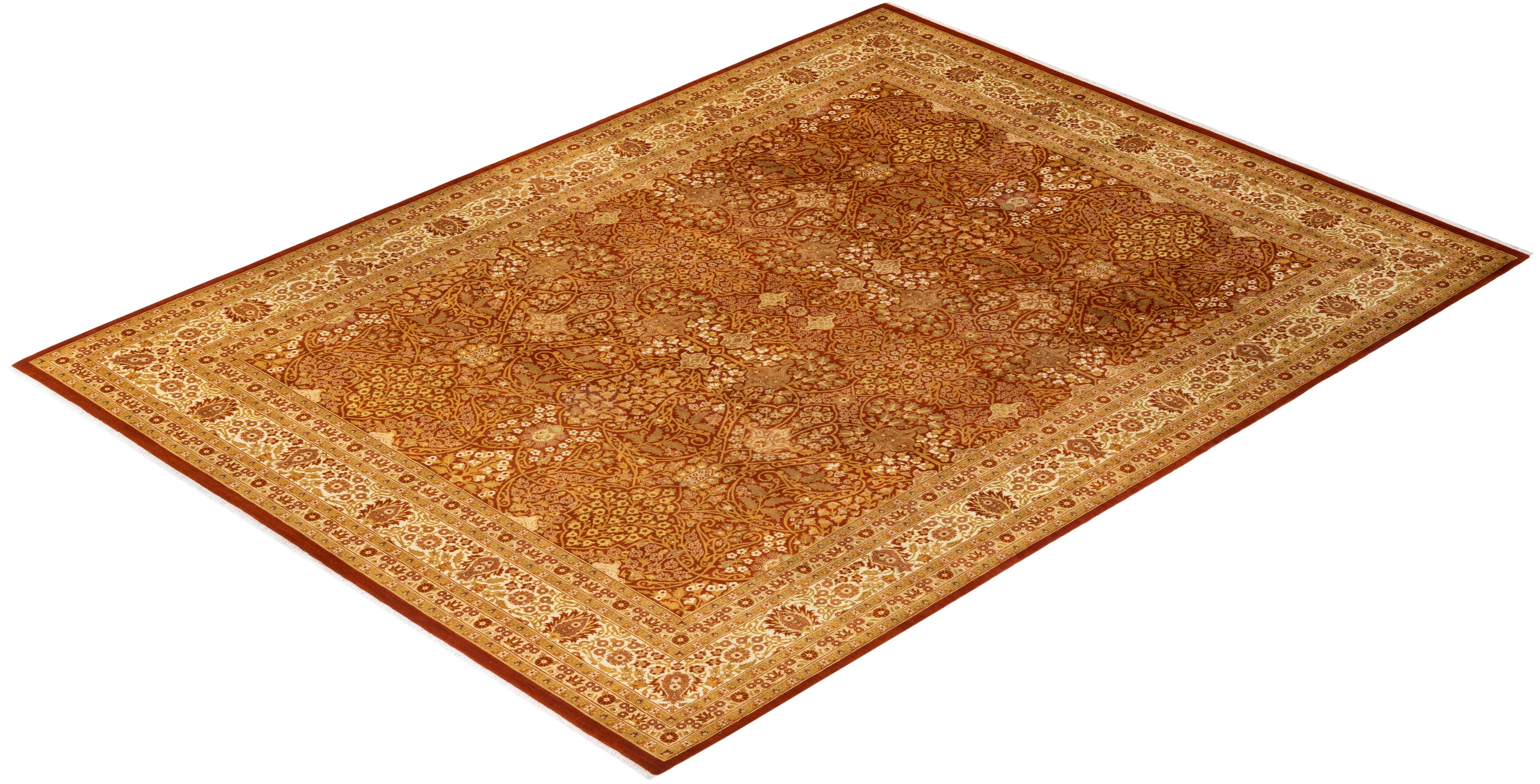 Handgeknüpfter orientalischer Mogul-Teppich in Orange, Unikat im Angebot 2