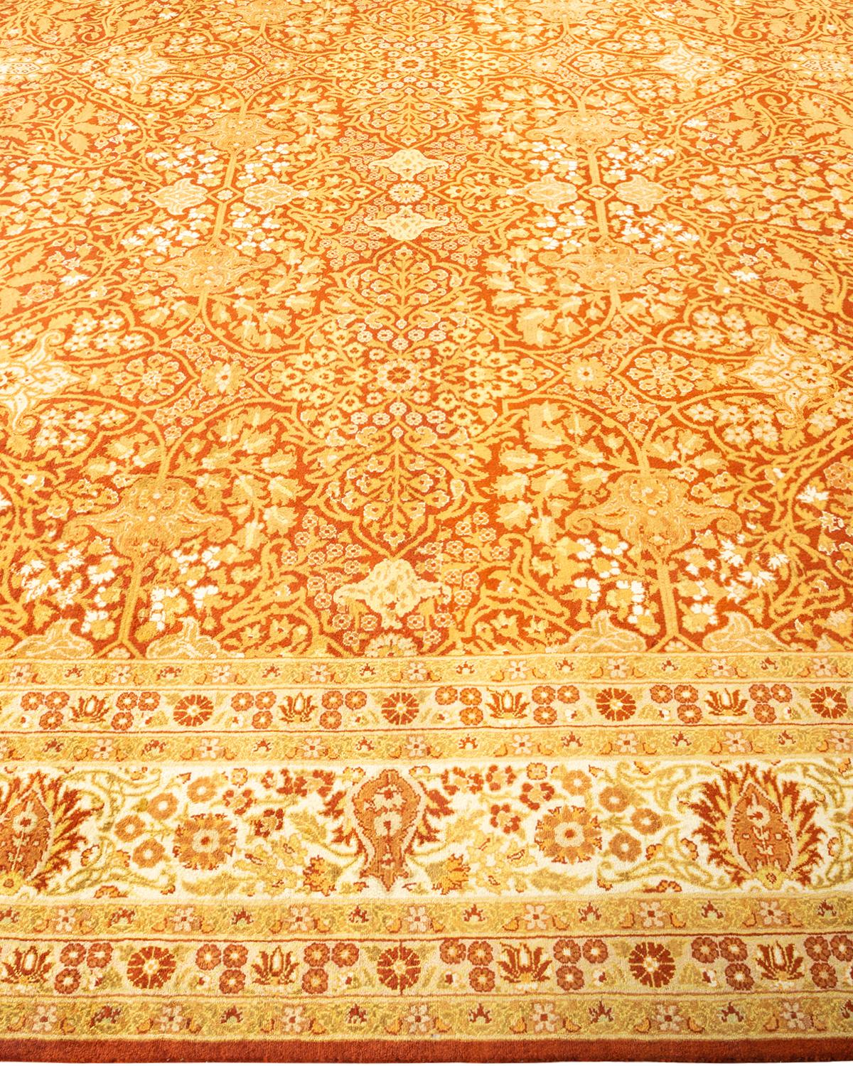 One-of-a-kind Hand Knotted Oriental Mogul Orange Area Rug In New Condition For Sale In Norwalk, CT