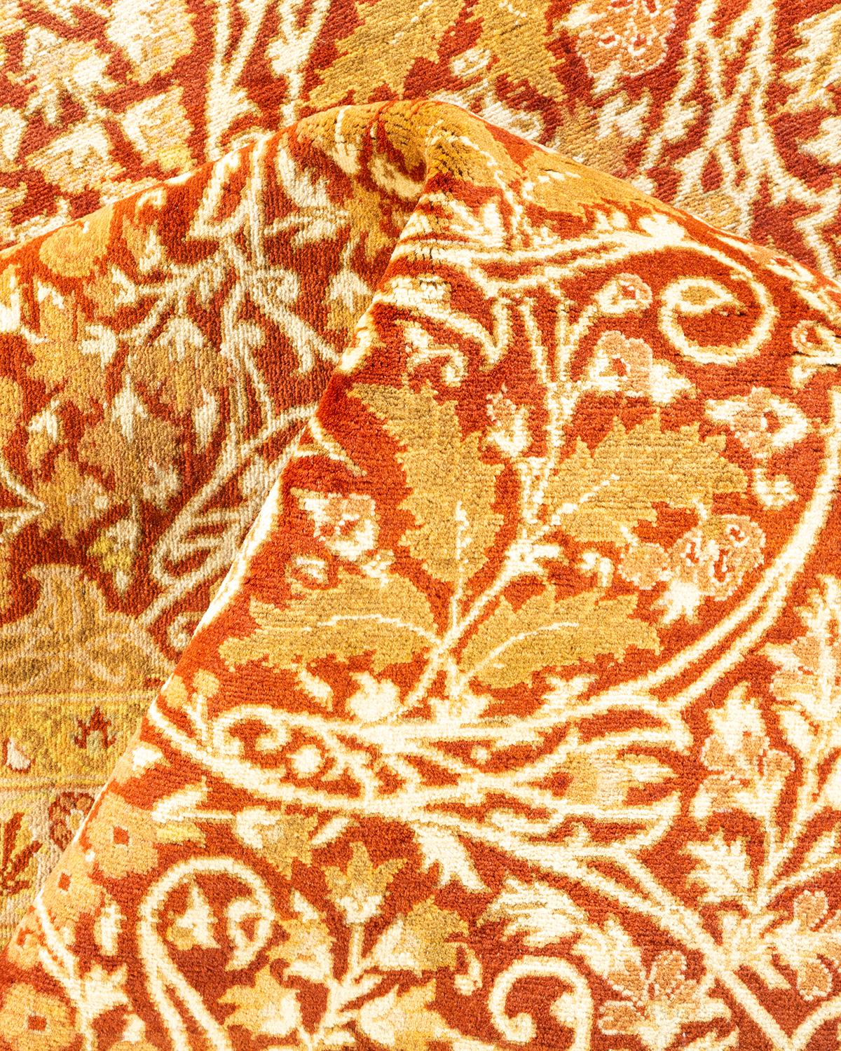 Handgeknüpfter orientalischer Mogul-Teppich in Orange, Unikat im Angebot 1