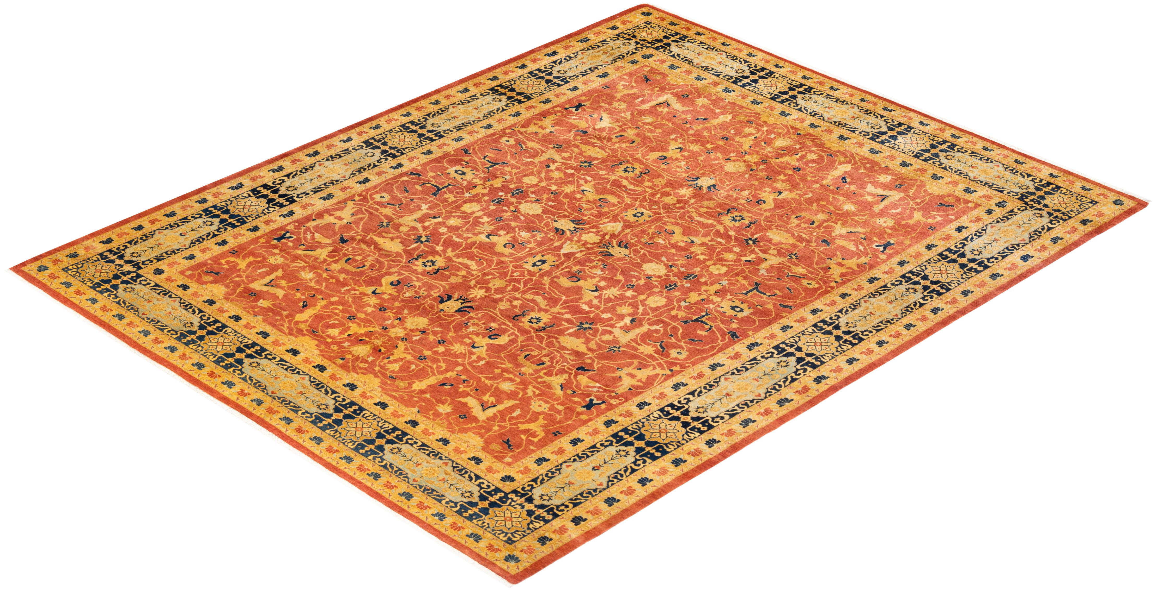 Tappeto d'area arancione Oriental Mogul, unico nel suo genere, annodato a mano in vendita 2