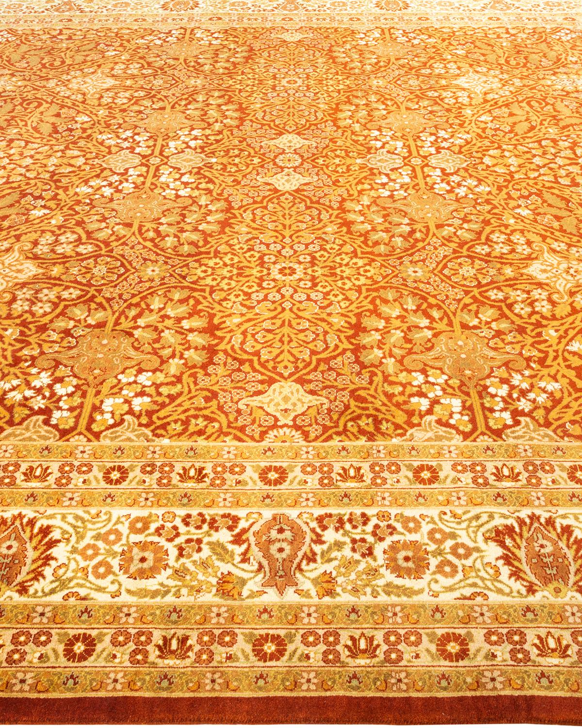 One-Of-A-Kind Hand Knotted  Oriental Mogul Orange Area Rug In New Condition For Sale In Norwalk, CT