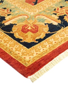 Handgeknüpfter orientalischer Mogul-Teppich in Orange, Unikat