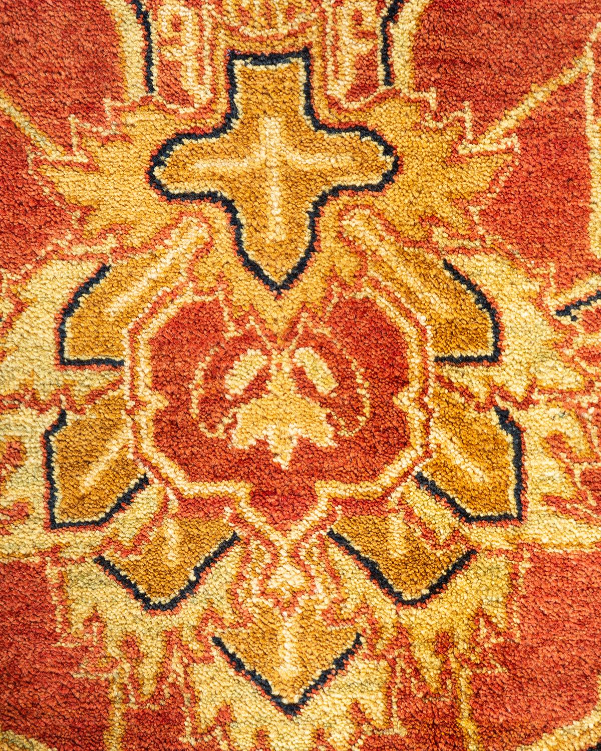 Pakistani One-Of-A-Kind Hand Knotted Oriental Mogul Orange Area Rug For Sale