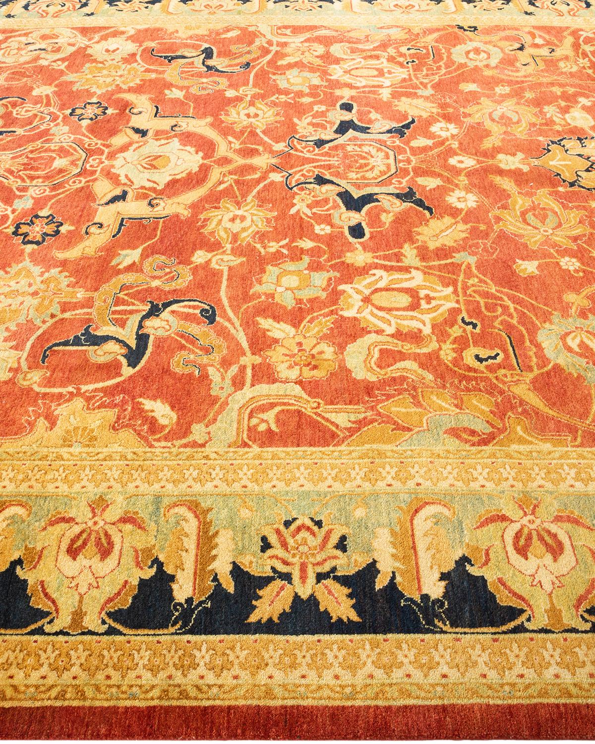 One-Of-A-Kind Hand Knotted Oriental Mogul Orange Area Rug In New Condition For Sale In Norwalk, CT