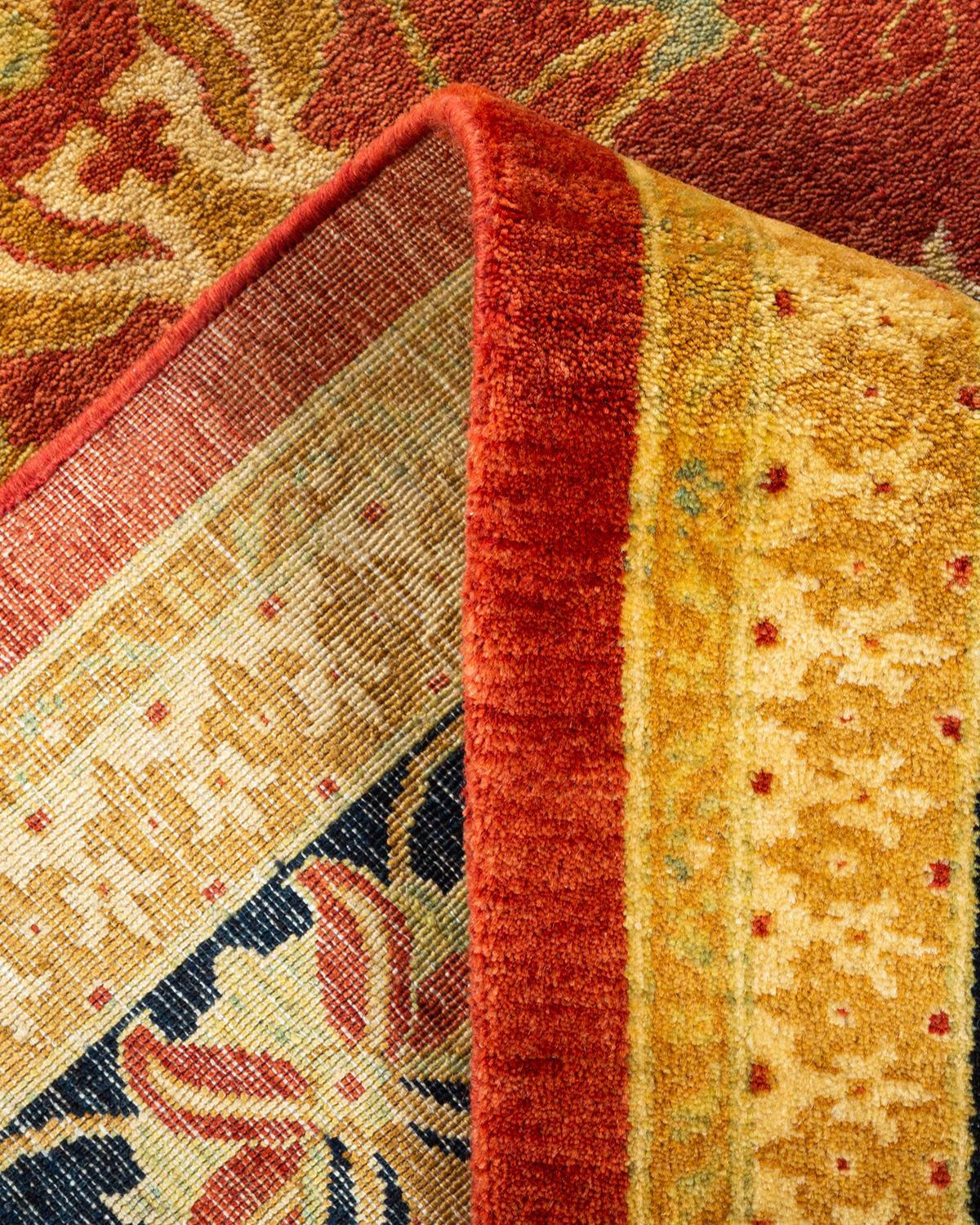 Wool One-Of-A-Kind Hand Knotted Oriental Mogul Orange Area Rug For Sale