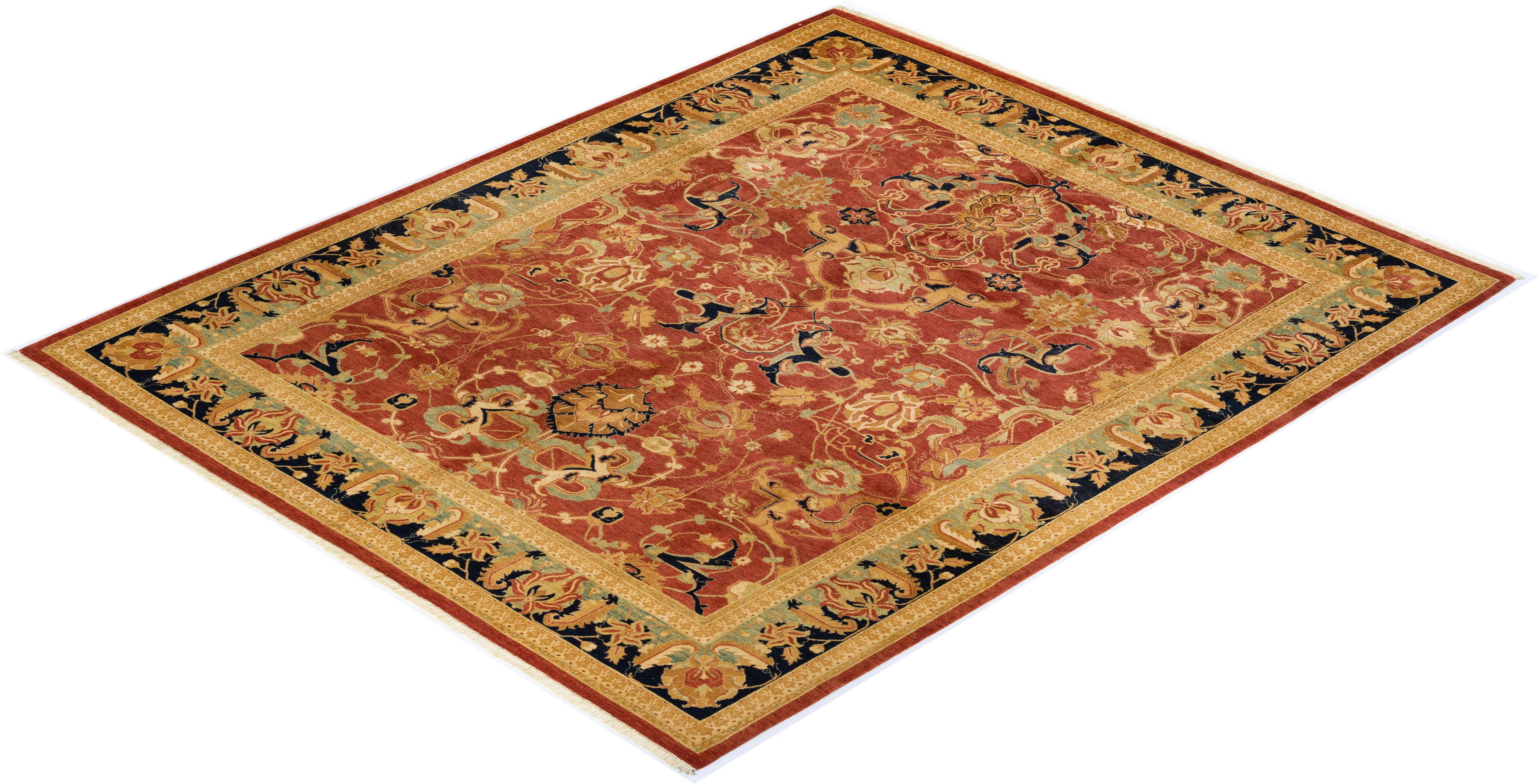 One-Of-A-Kind Hand Knotted Oriental Mogul Orange Area Rug For Sale 2
