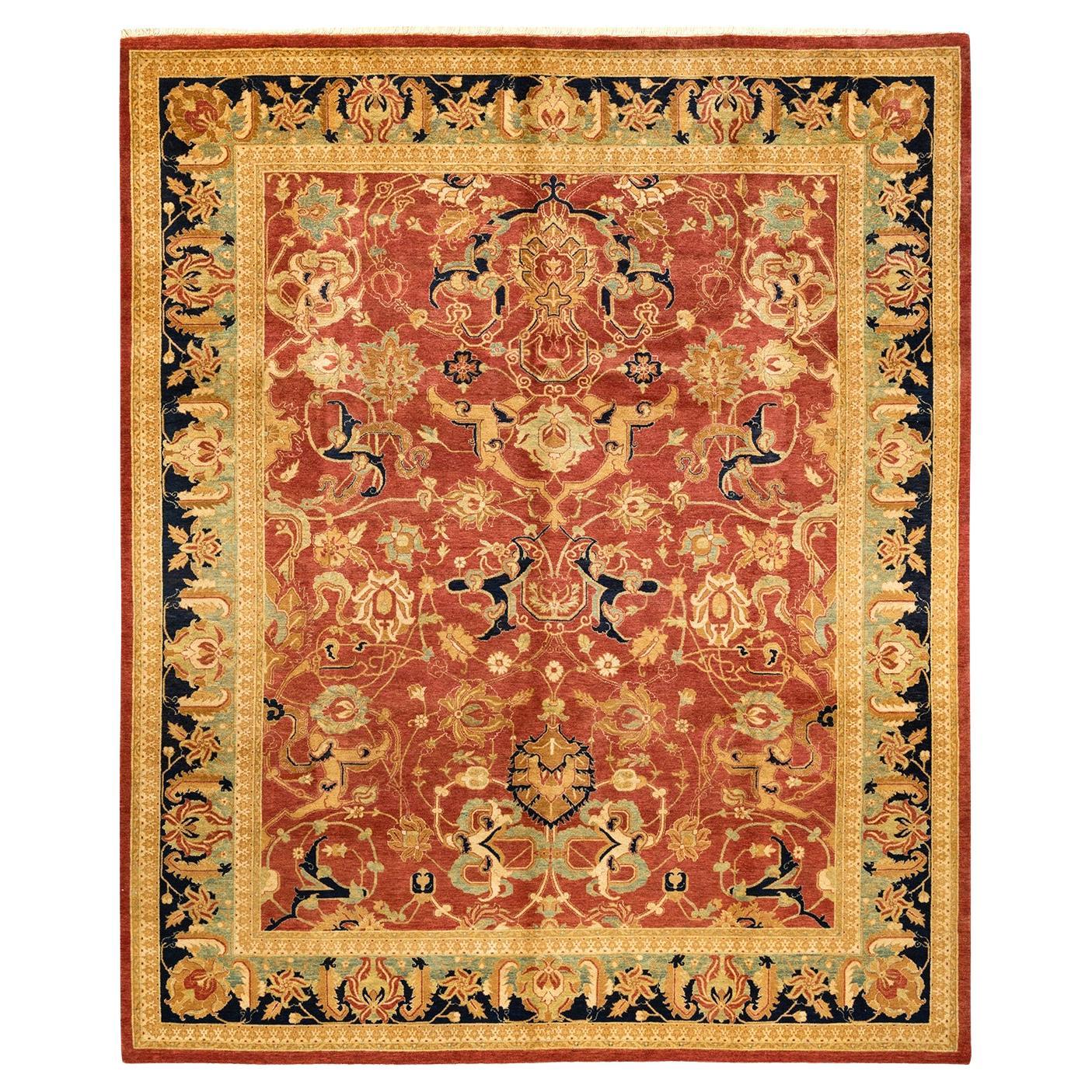 One-Of-A-Kind Hand Knotted Oriental Mogul Orange Area Rug For Sale