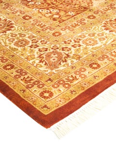 Handgeknüpfter orientalischer Mogul-Teppich in Orange, Unikat