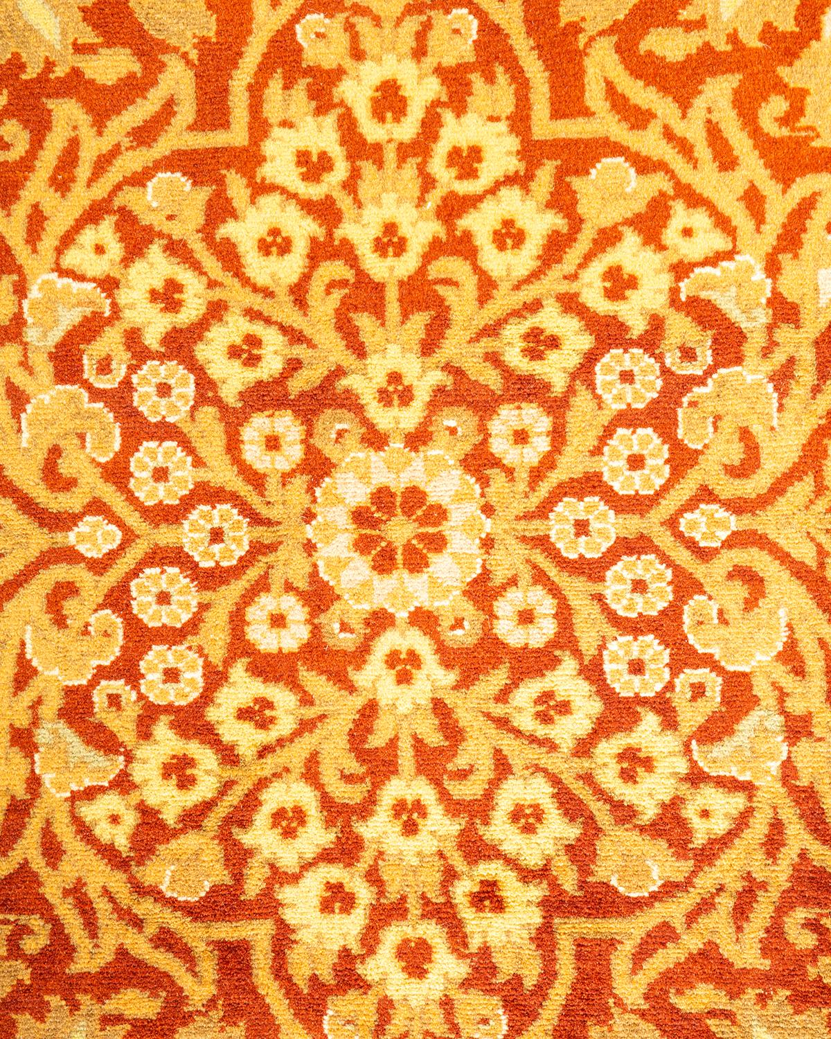 Pakistani One-Of-A-Kind Hand Knotted Oriental Mogul Orange Area Rug For Sale