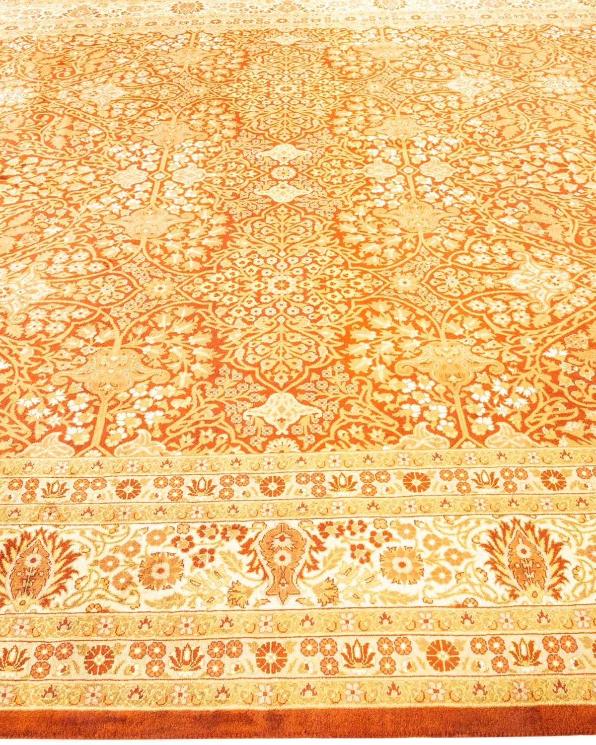 One-Of-A-Kind Hand Knotted Oriental Mogul Orange Area Rug In New Condition For Sale In Norwalk, CT