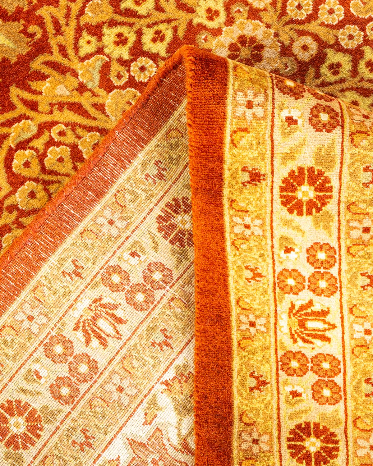 Wool One-Of-A-Kind Hand Knotted Oriental Mogul Orange Area Rug For Sale