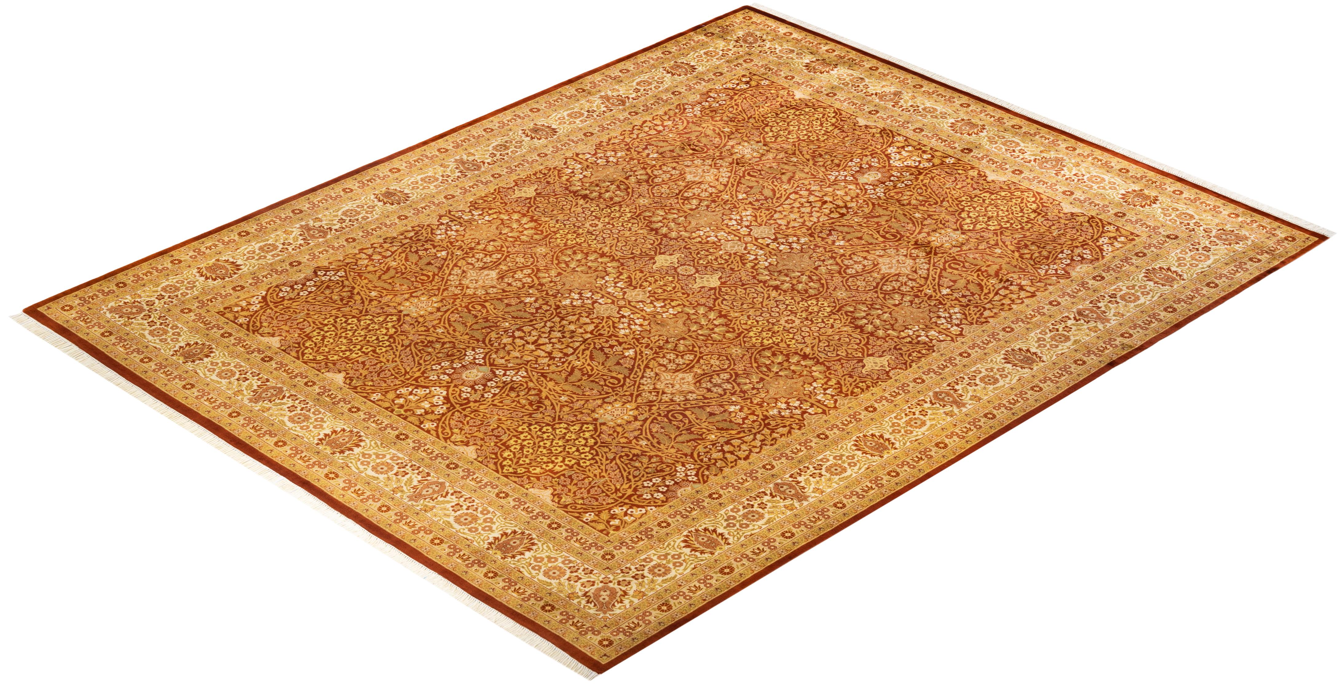 One-Of-A-Kind Hand Knotted Oriental Mogul Orange Area Rug For Sale 2