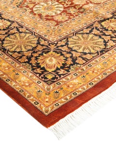 Handgeknüpfter, orangefarbener Oriental Mogul Teppich, Unikat