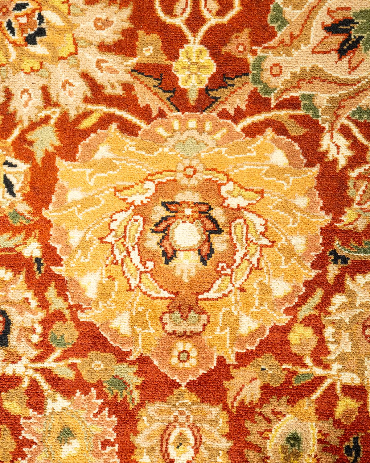Pakistani One-of-a-Kind Hand Knotted Oriental Mogul Orange Area Rug For Sale