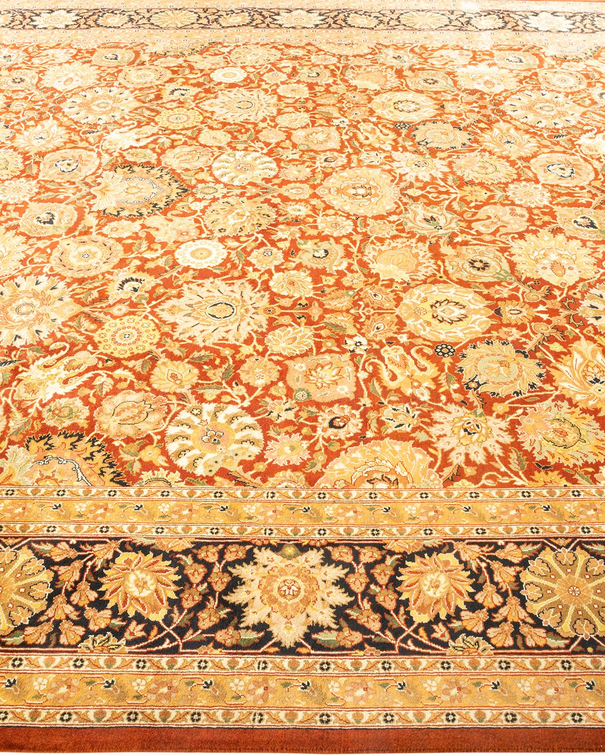 One-of-a-Kind Hand Knotted Oriental Mogul Orange Area Rug In New Condition For Sale In Norwalk, CT