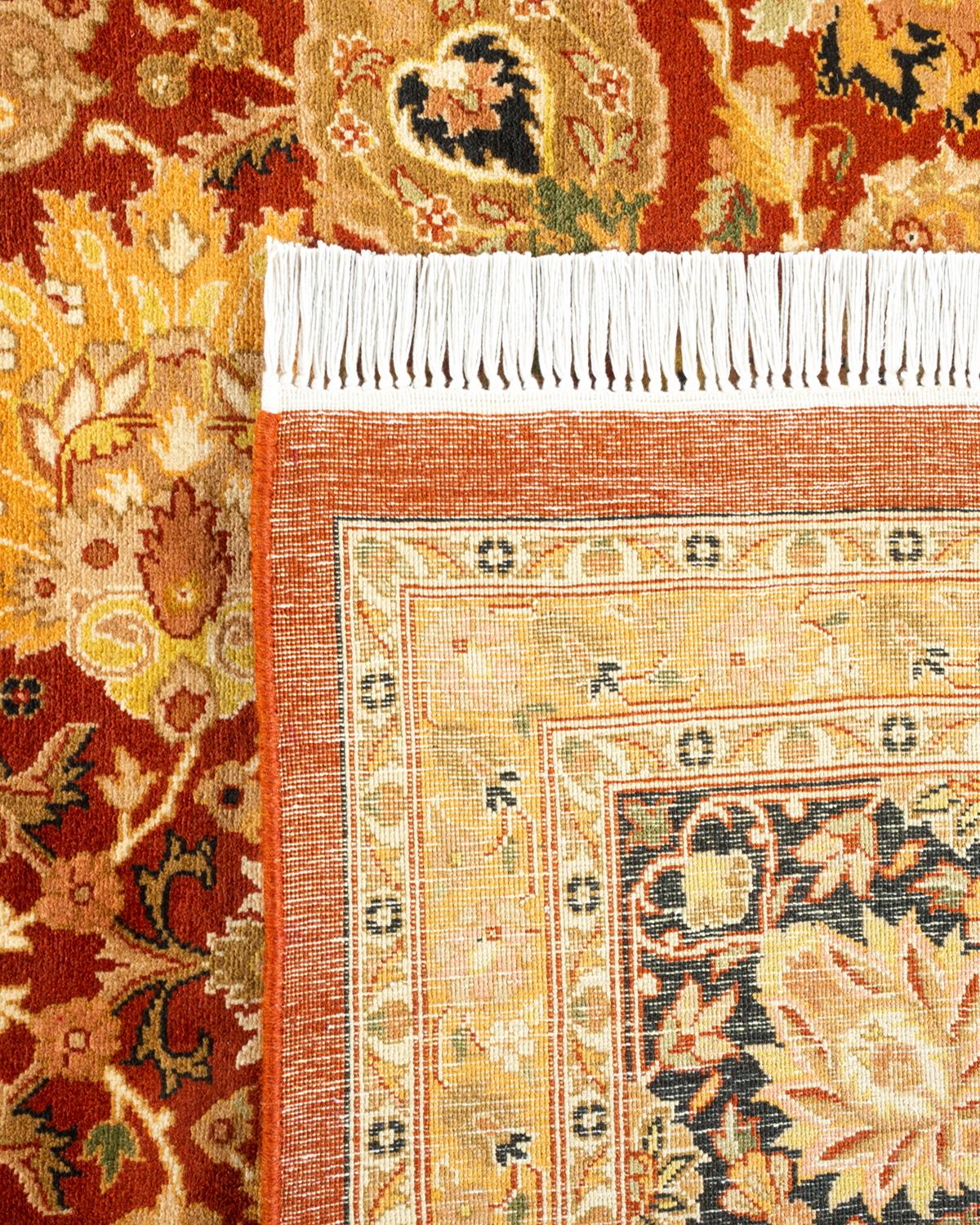 Contemporary One-of-a-Kind Hand Knotted Oriental Mogul Orange Area Rug For Sale