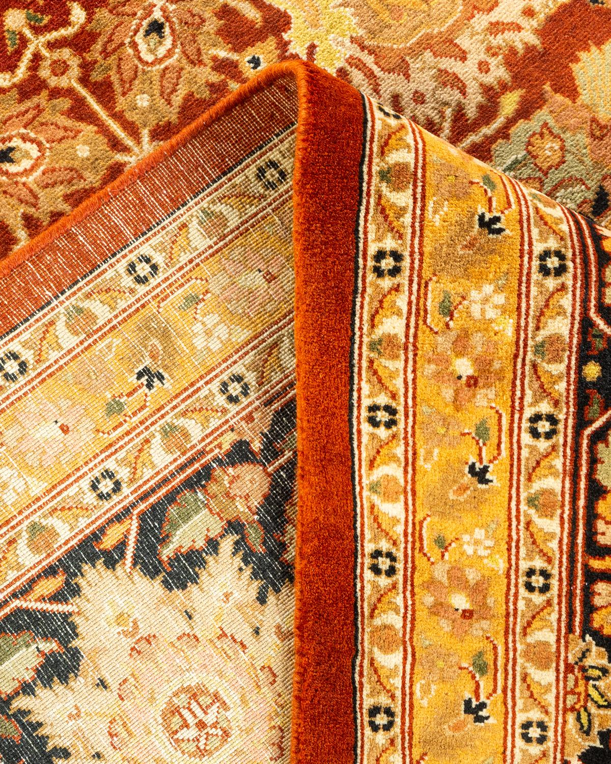 Wool One-of-a-Kind Hand Knotted Oriental Mogul Orange Area Rug For Sale