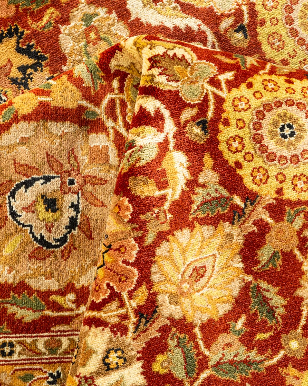 One-of-a-Kind Hand Knotted Oriental Mogul Orange Area Rug For Sale 1