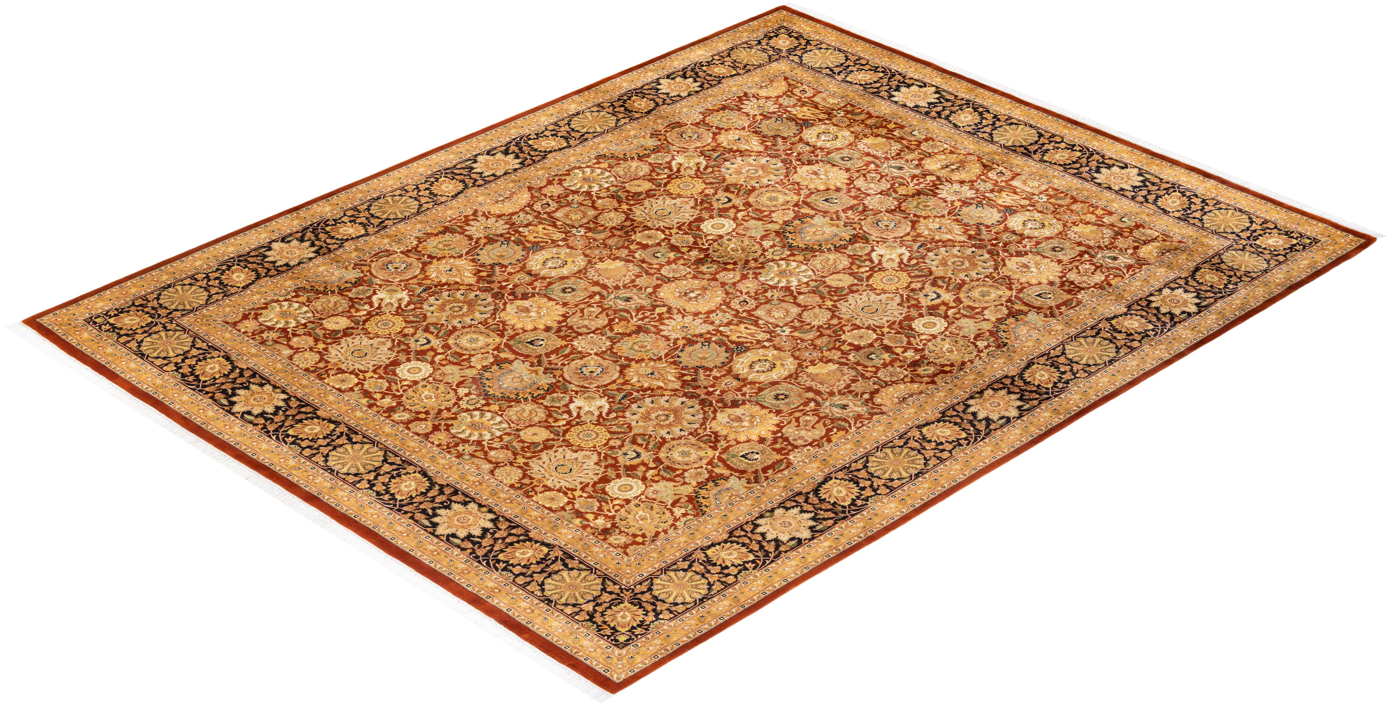 One-of-a-Kind Hand Knotted Oriental Mogul Orange Area Rug For Sale 2