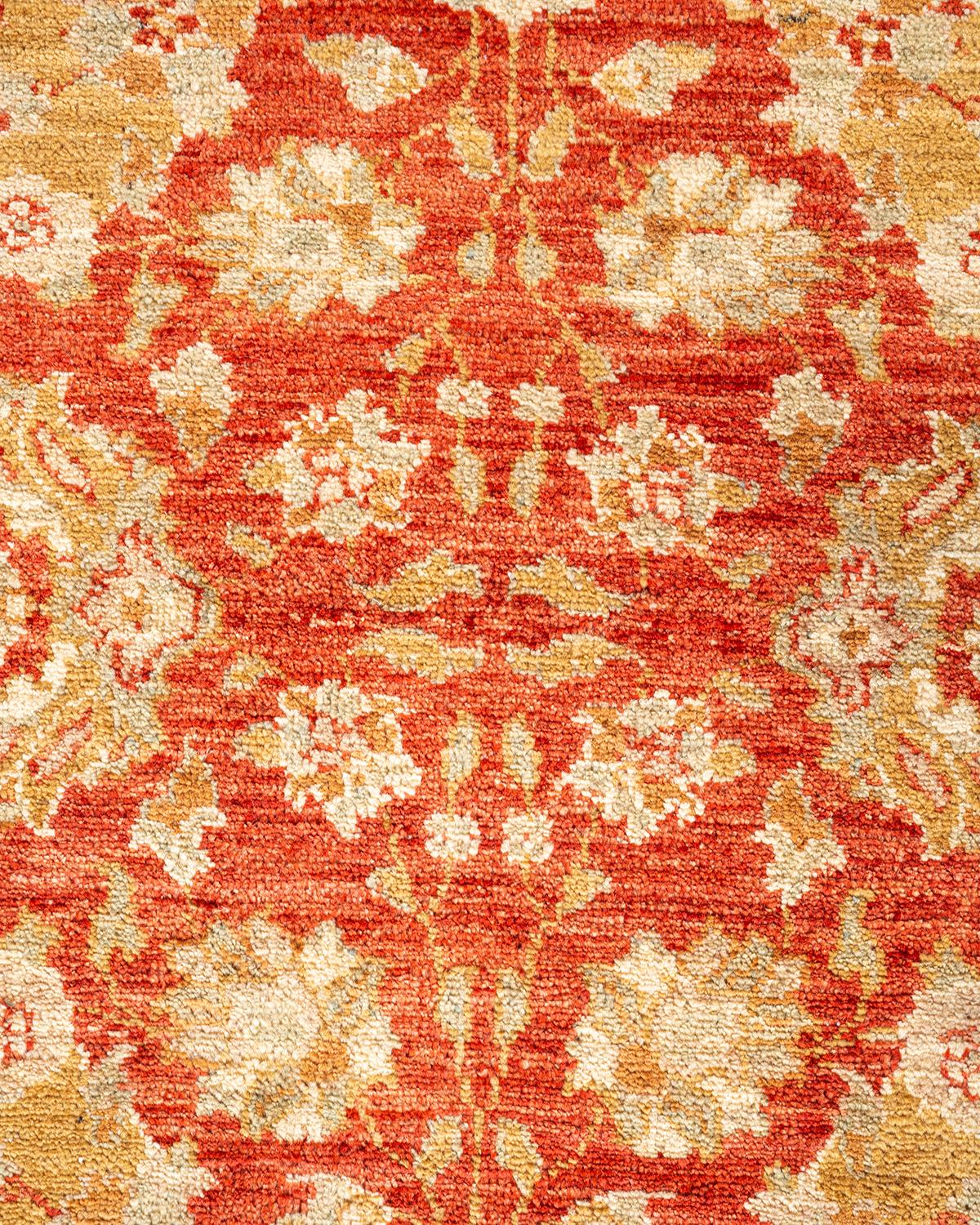 Pakistani One-of-a-kind Hand Knotted Oriental Mogul Orange Area Rug For Sale