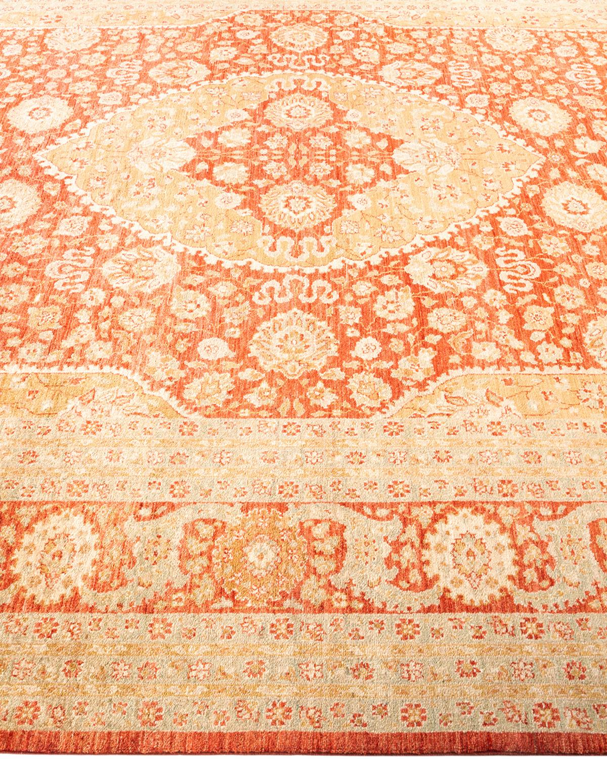 One-of-a-kind Hand Knotted Oriental Mogul Orange Area Rug In New Condition For Sale In Norwalk, CT