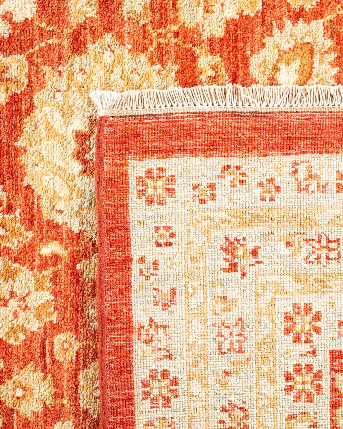 Contemporary One-of-a-kind Hand Knotted Oriental Mogul Orange Area Rug For Sale