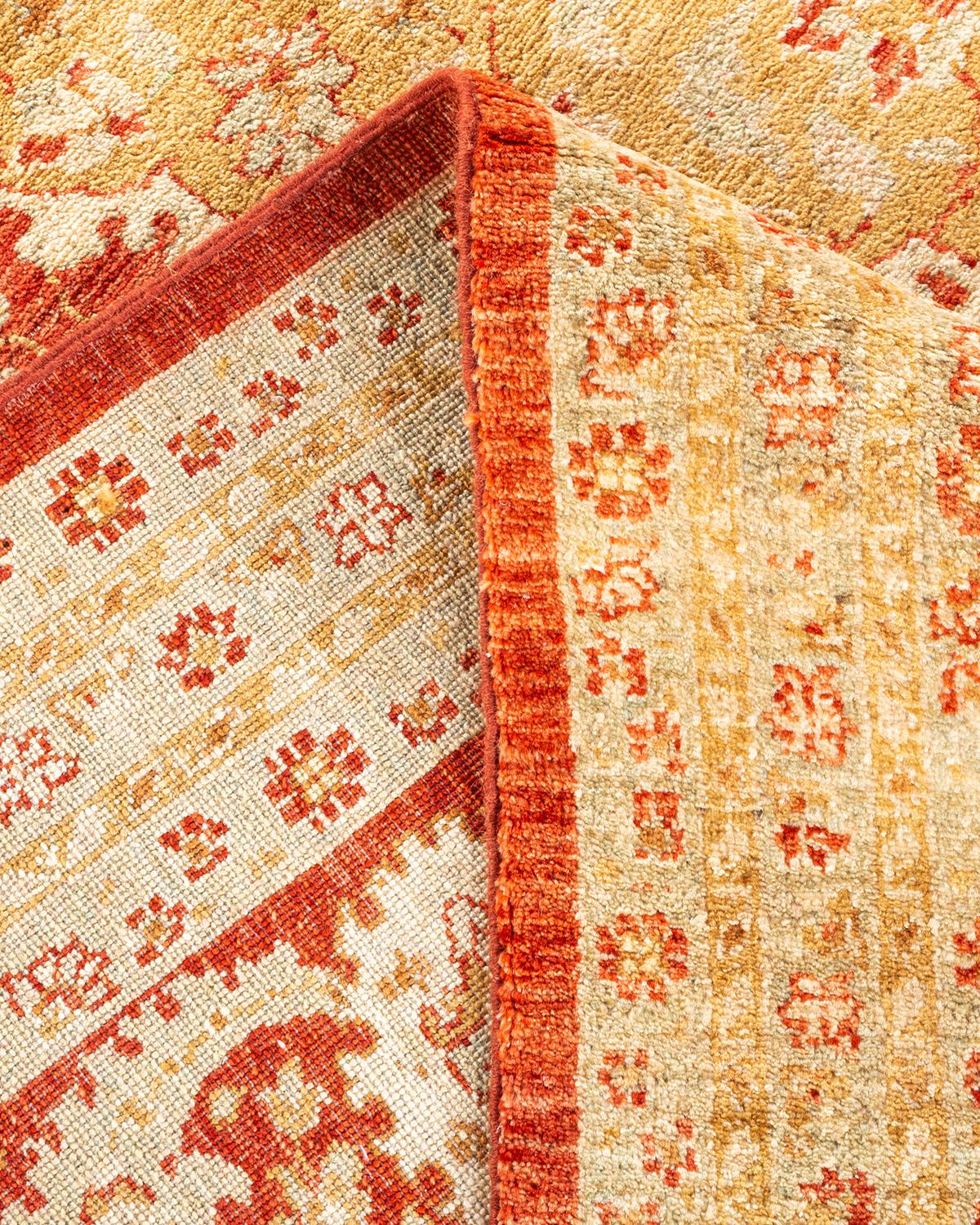 Wool One-of-a-kind Hand Knotted Oriental Mogul Orange Area Rug For Sale