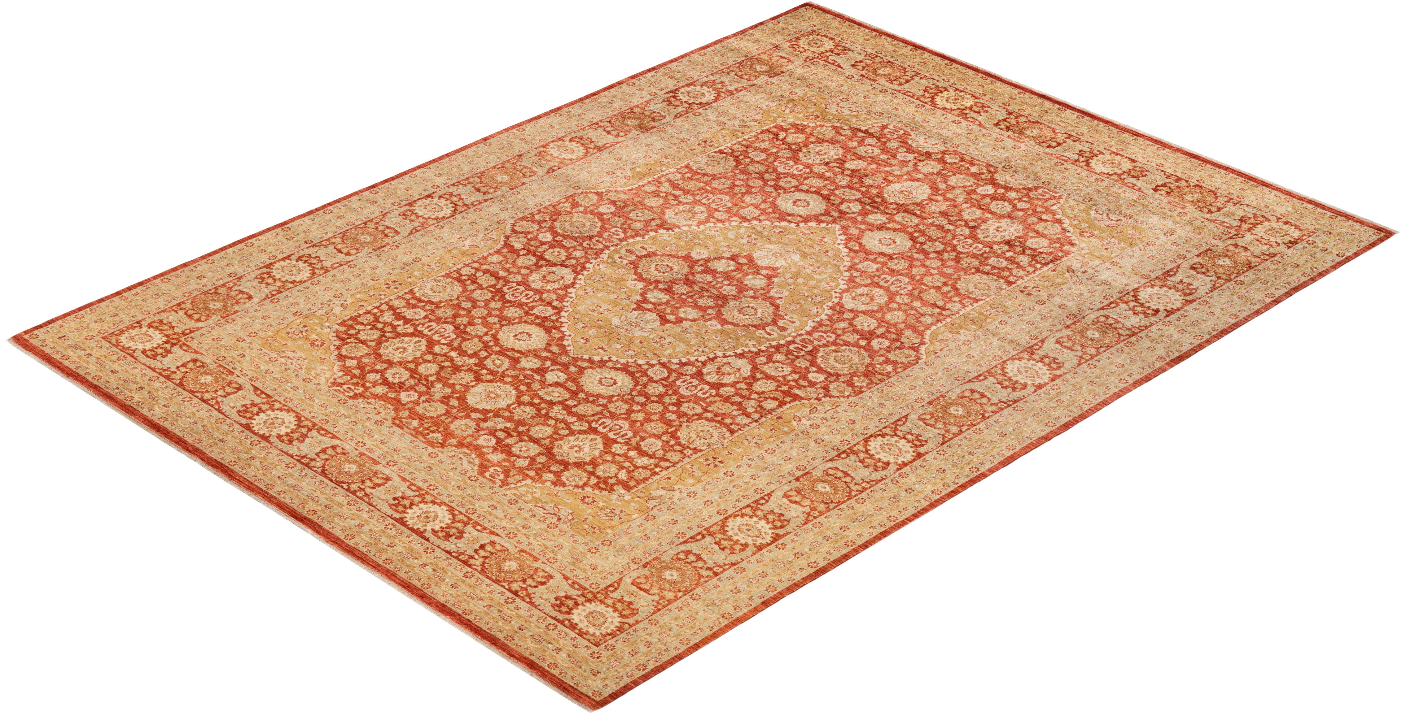 One-of-a-kind Hand Knotted Oriental Mogul Orange Area Rug For Sale 2
