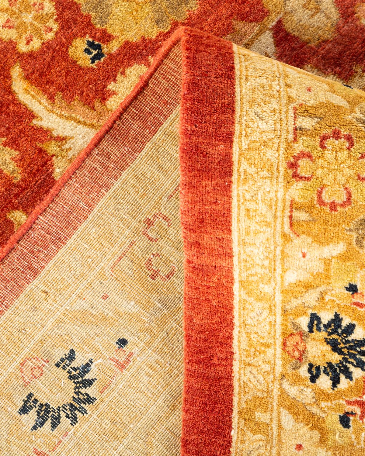 Handgeknüpfter orientalischer Mogul-Teppich in Orange, Unikat (Wolle) im Angebot
