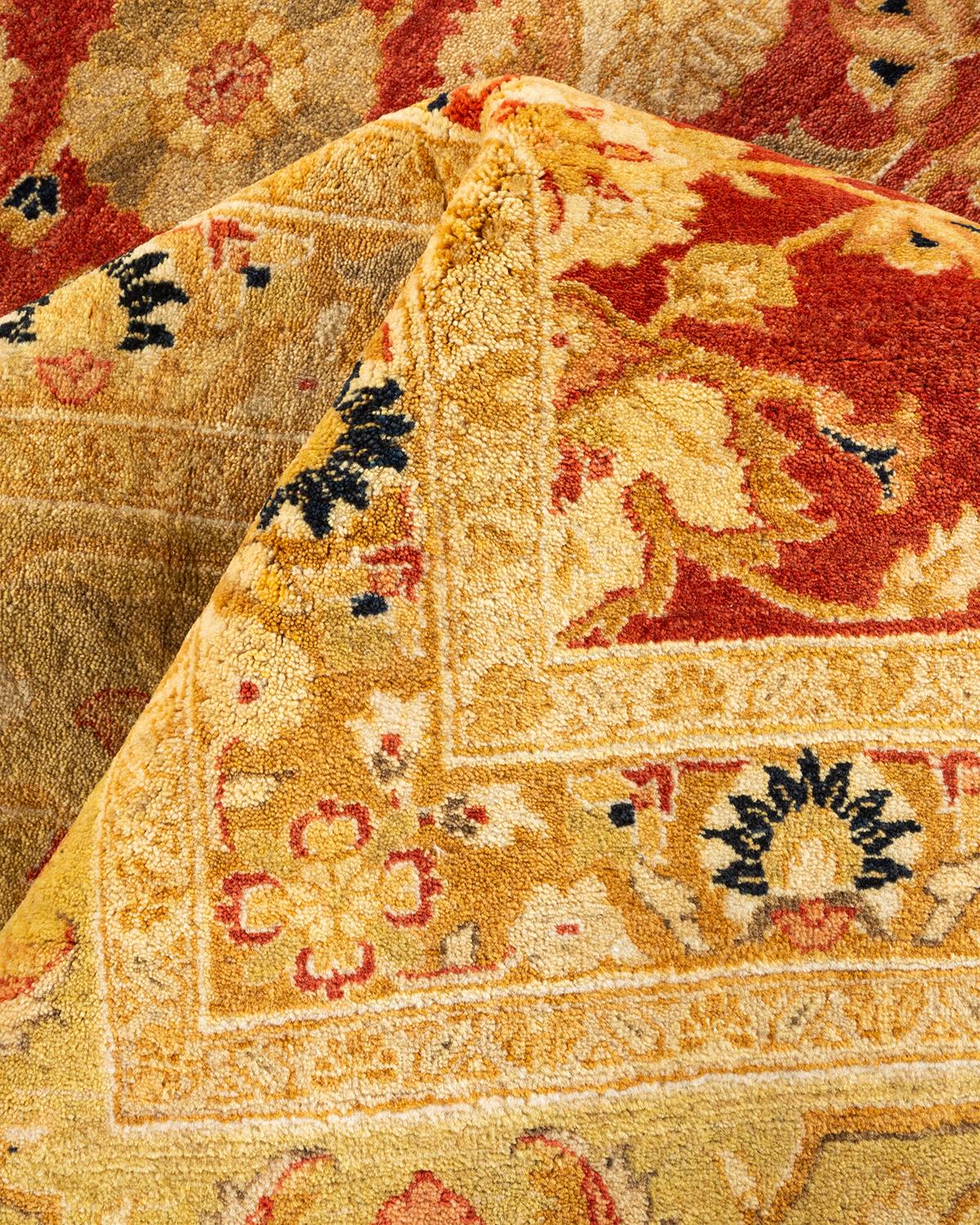 Handgeknüpfter orientalischer Mogul-Teppich in Orange, Unikat im Angebot 1