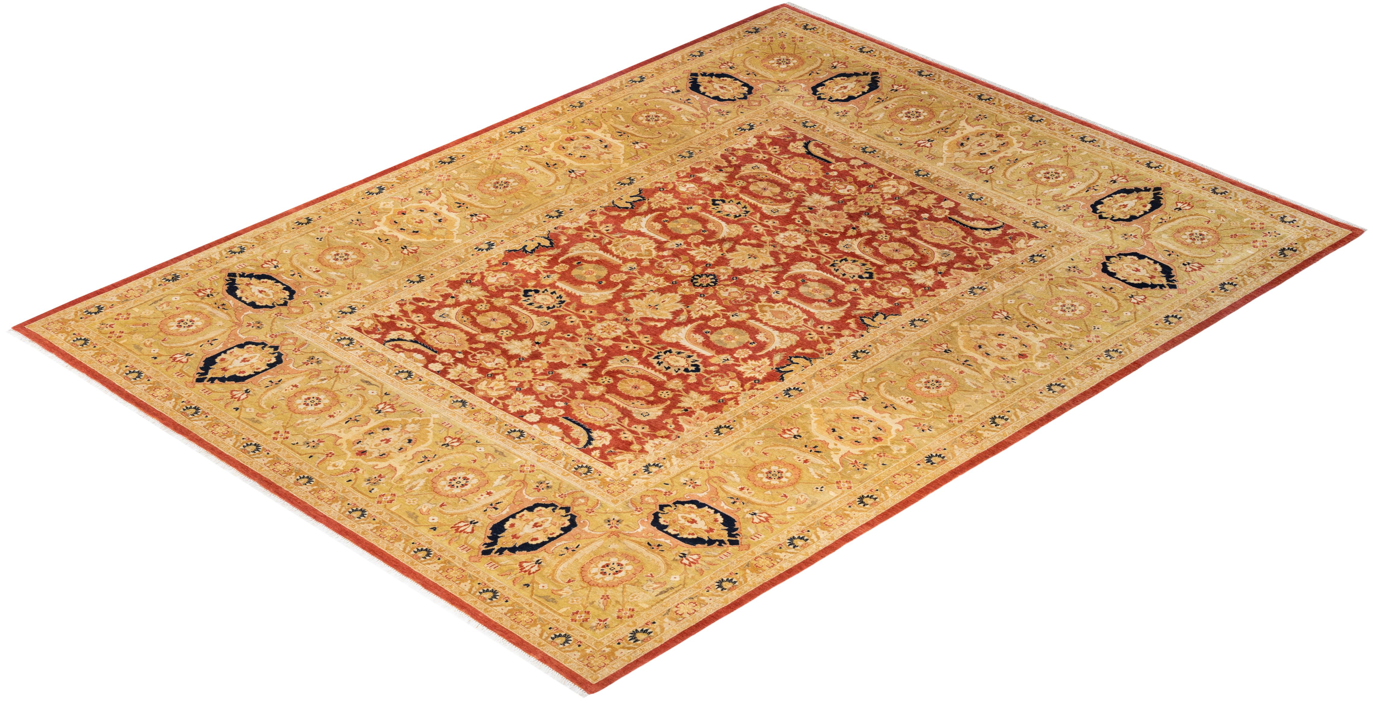 Handgeknüpfter orientalischer Mogul-Teppich in Orange, Unikat im Angebot 2