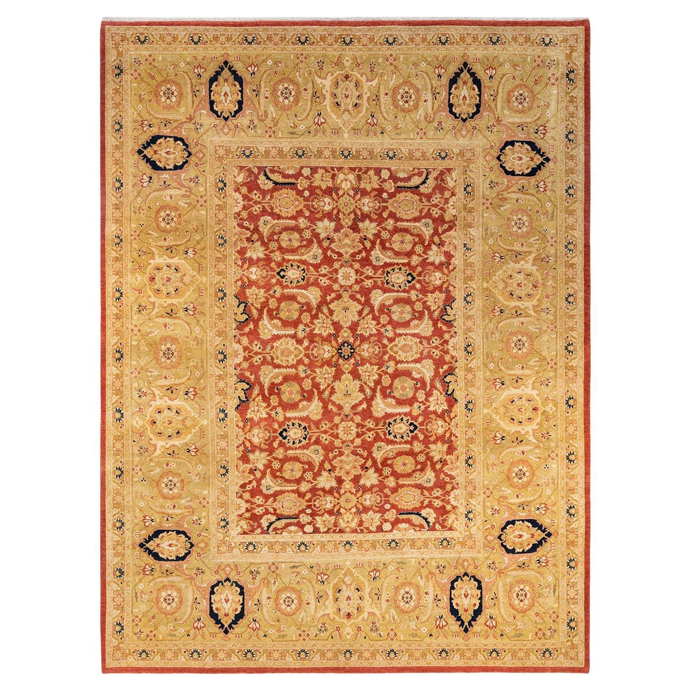 Handgeknüpfter orientalischer Mogul-Teppich in Orange, Unikat
