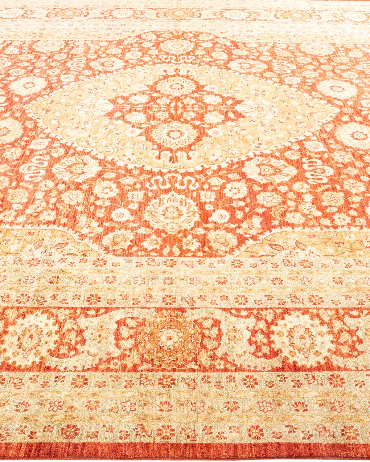 Pakistani One-of-a-kind Hand Knotted Oriental Mogul Orange Area Rug For Sale