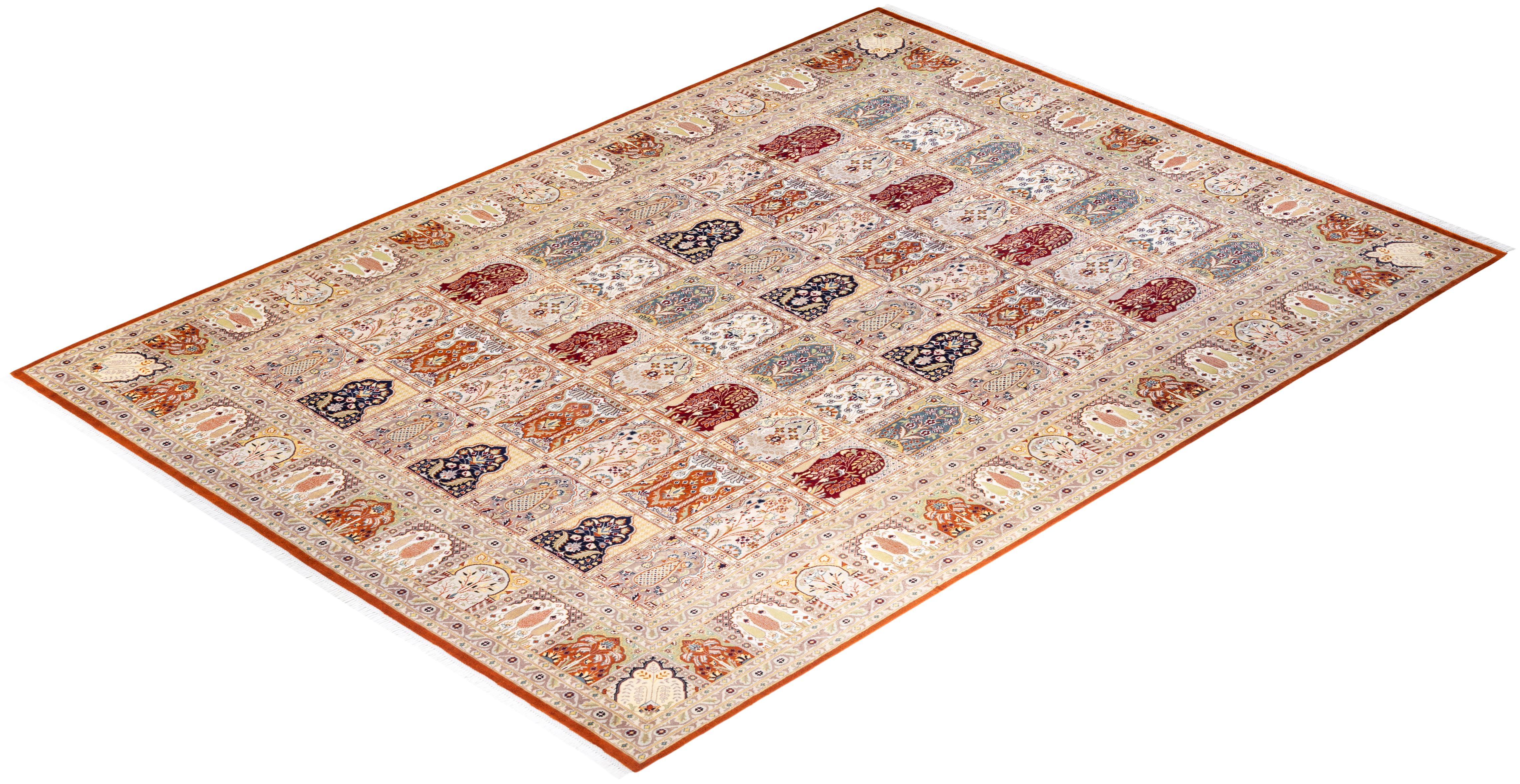 One-of-a-kind Hand Knotted Oriental Mogul Orange Area Rug For Sale 2