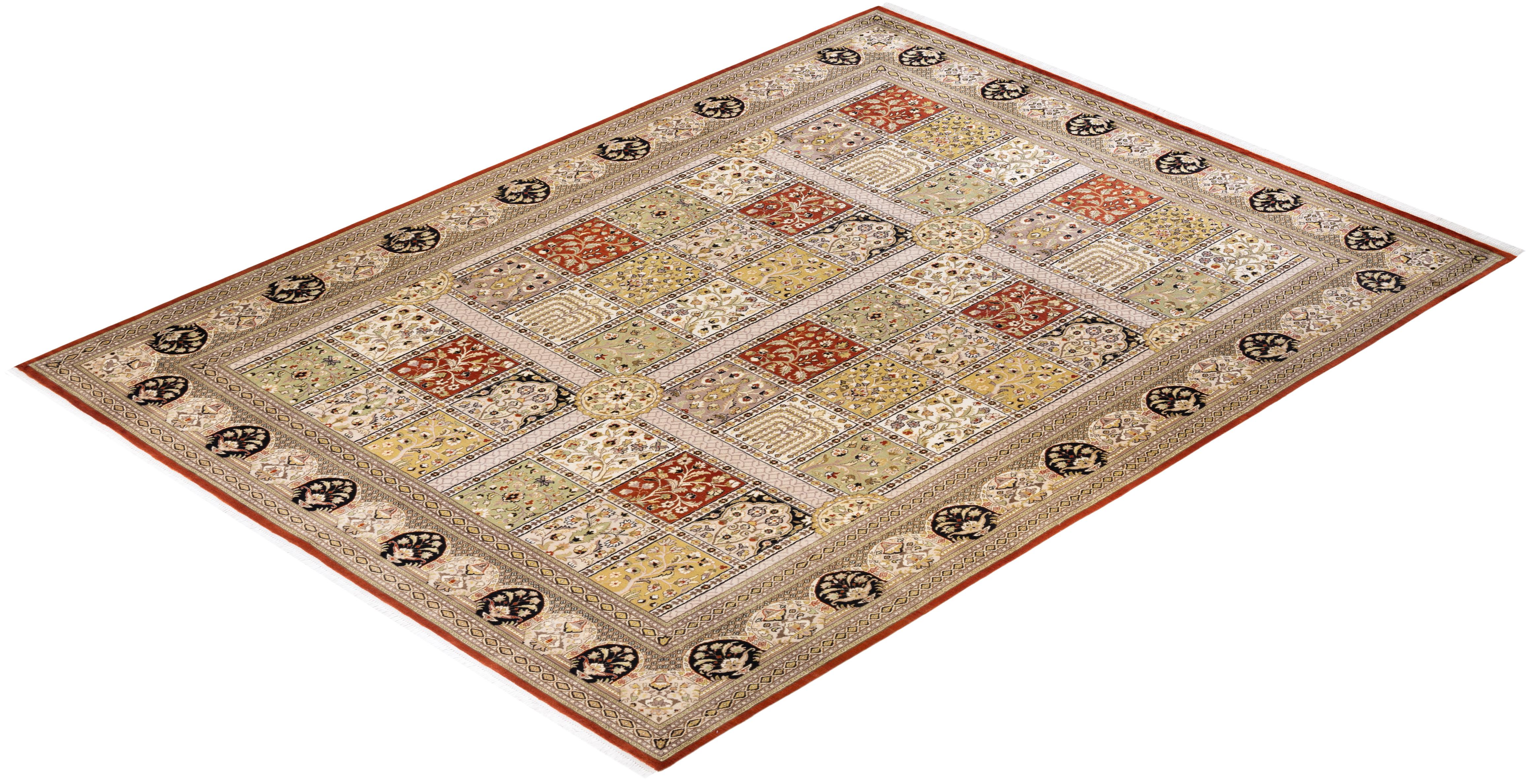 One-of-a-Kind Hand Knotted Oriental Mogul Orange Area Rug For Sale 2