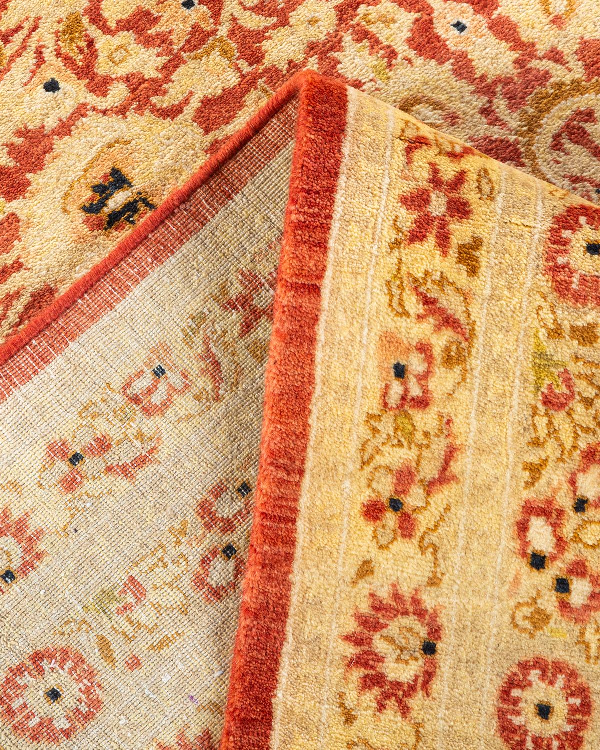 Handgeknüpfter orientalischer Mogul-Teppich in Orange, Unikat (Wolle) im Angebot