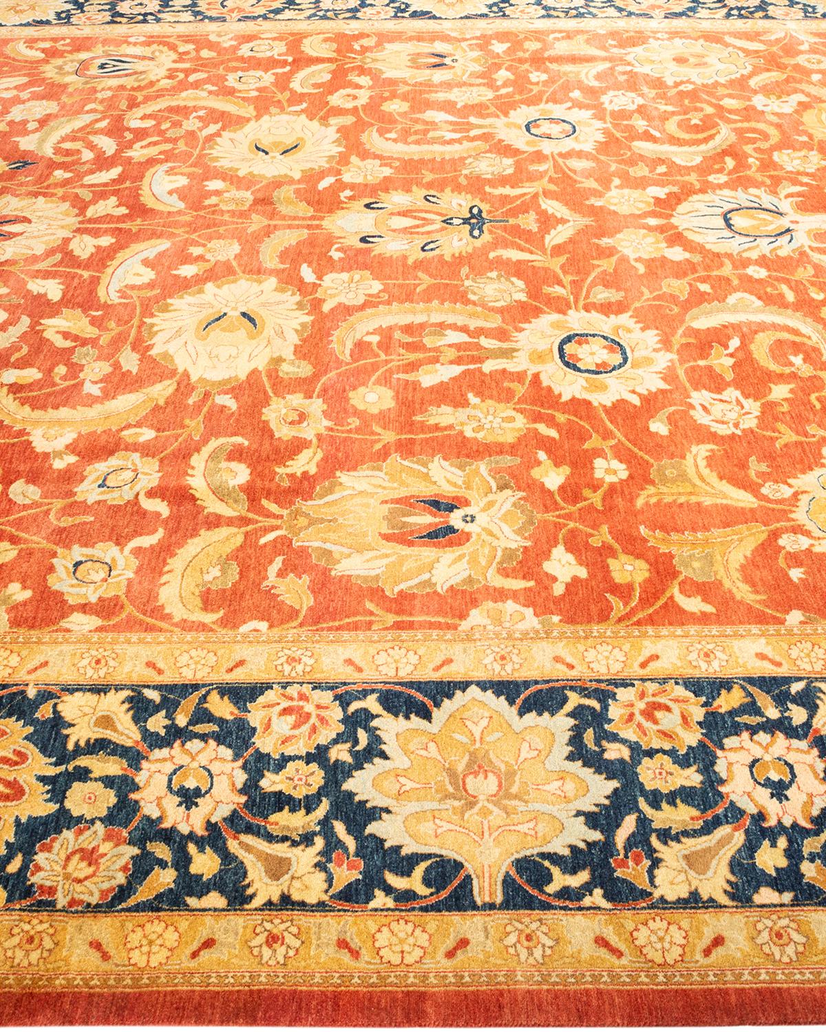 One-of-a-kind Hand Knotted Oriental Mogul Orange Area Rug In New Condition For Sale In Norwalk, CT