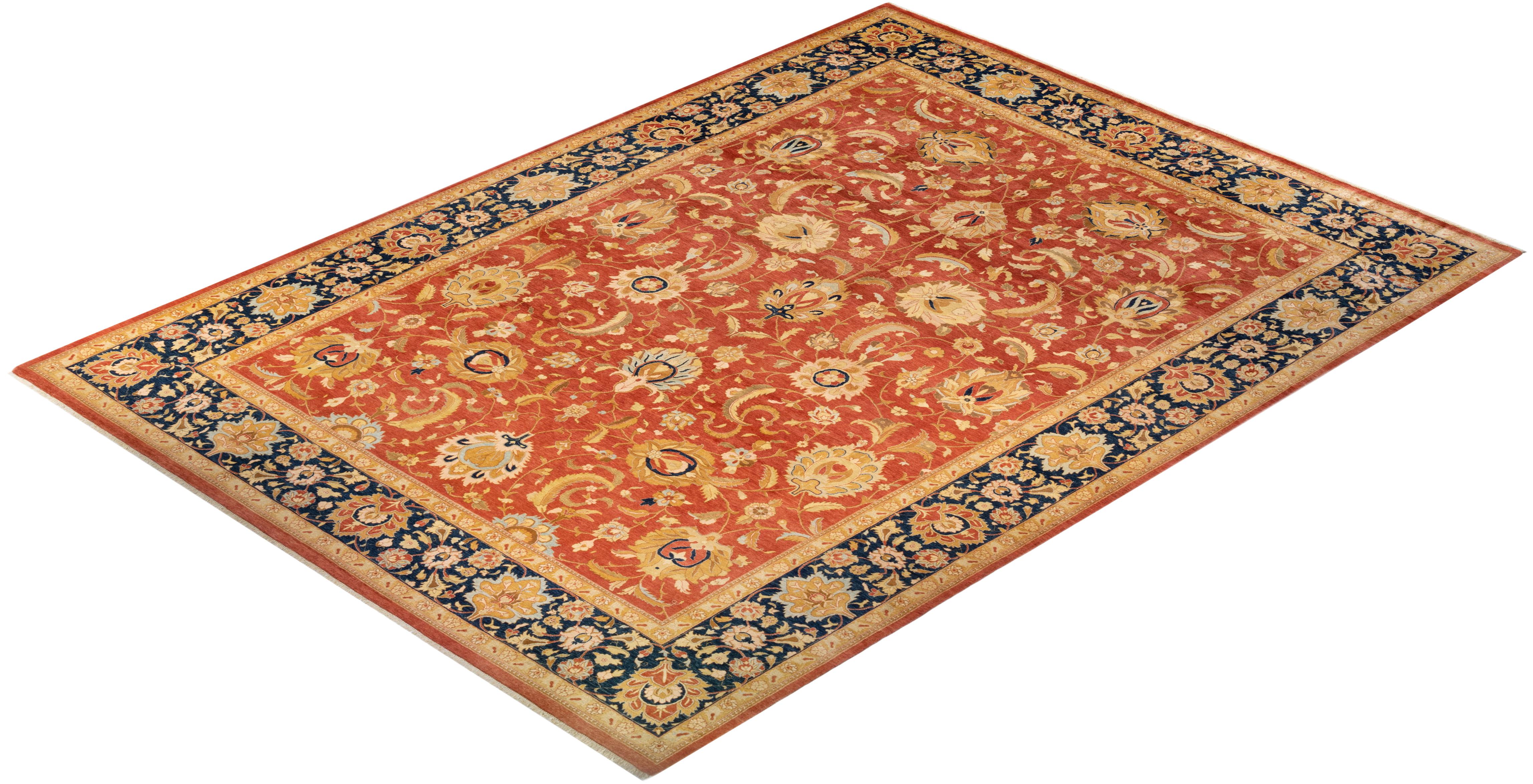 One-of-a-kind Hand Knotted Oriental Mogul Orange Area Rug For Sale 2