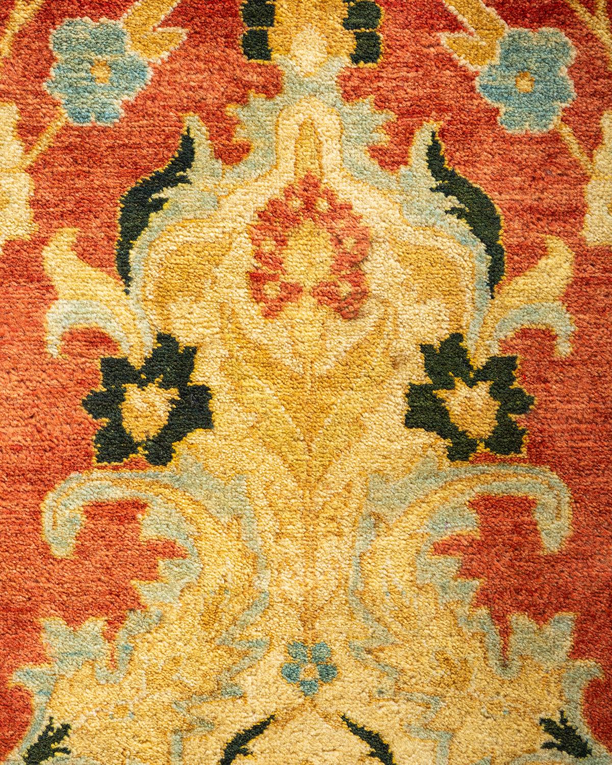Pakistani One-of-a-kind Hand Knotted Oriental Mogul Orange Area Rug For Sale