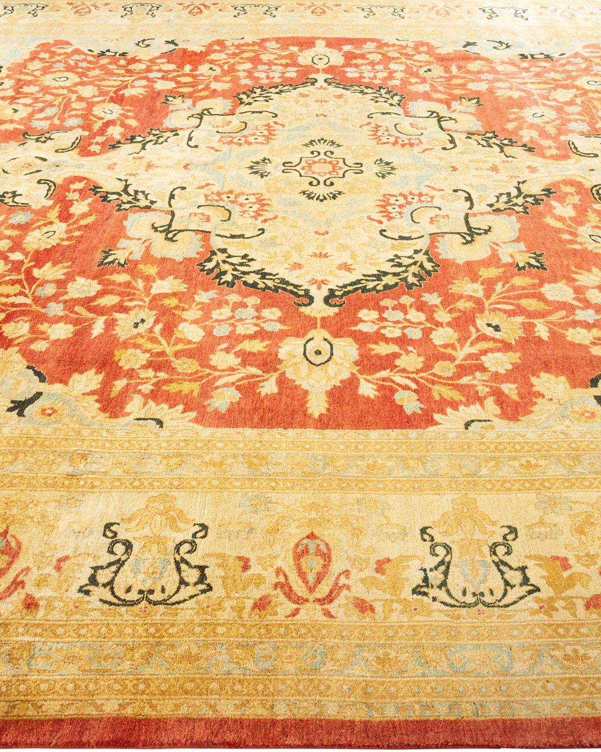 One-of-a-kind Hand Knotted Oriental Mogul Orange Area Rug In New Condition For Sale In Norwalk, CT