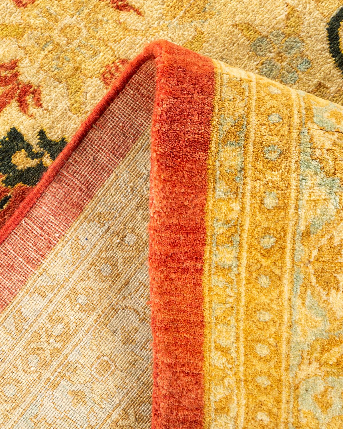 Wool One-of-a-kind Hand Knotted Oriental Mogul Orange Area Rug For Sale