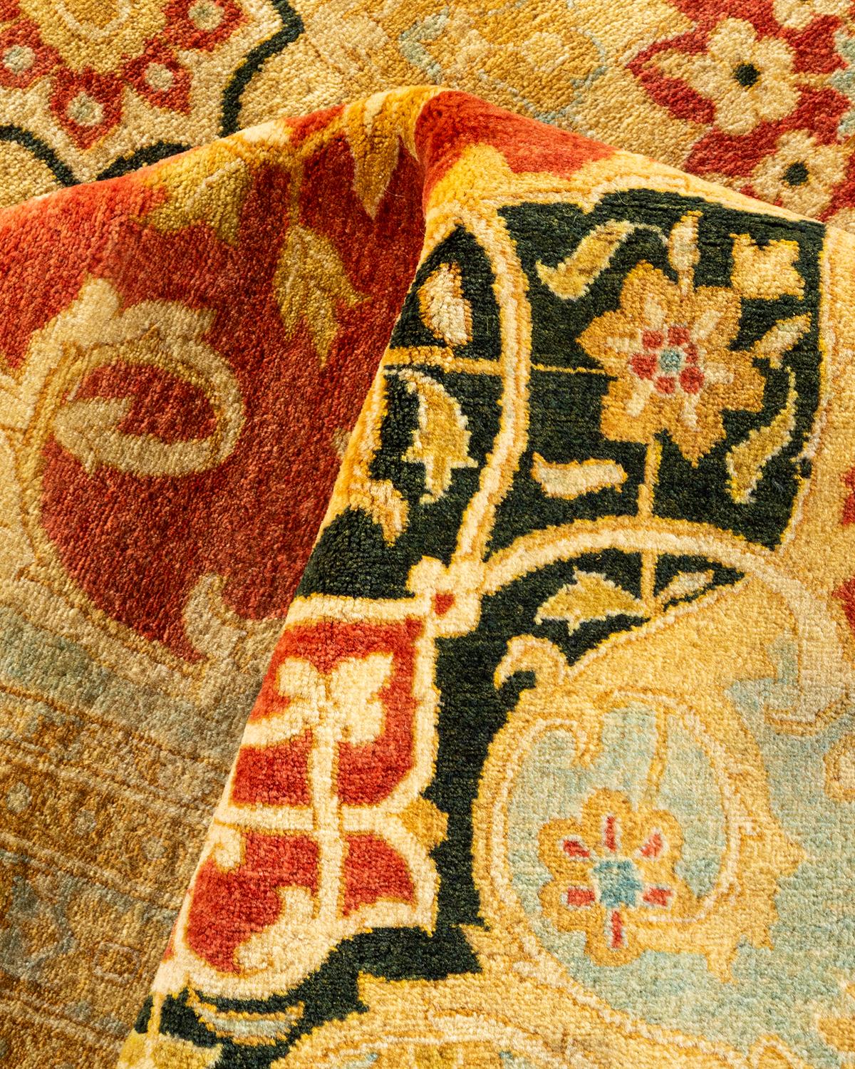 One-of-a-kind Hand Knotted Oriental Mogul Orange Area Rug For Sale 1